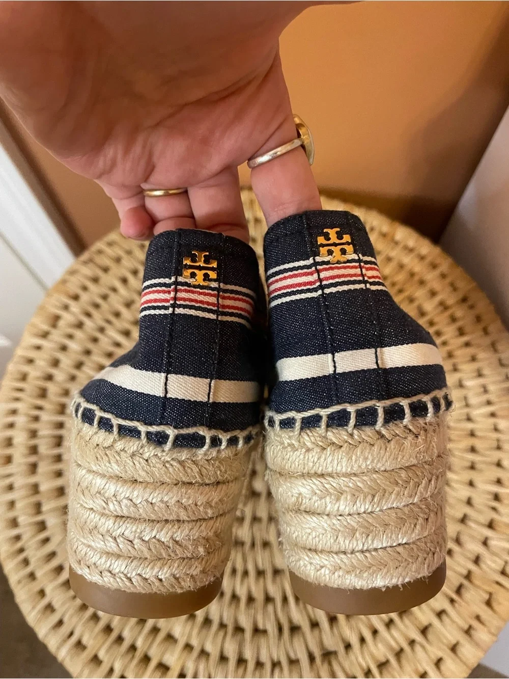 Tory Burch Catalina Espadrilles in Navy Multi Stripe Women’s Size 8.5